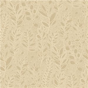 Casamance|Papier peint lin vert feuilles brodées décoratives|Papier Peint