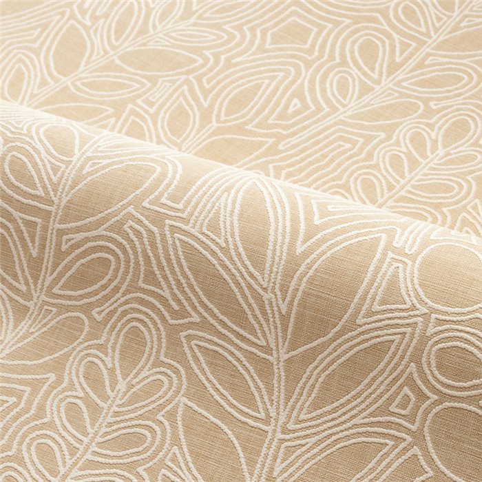 Casamance|Wallpaper linen beige with embroidered leaves|Wallpaper