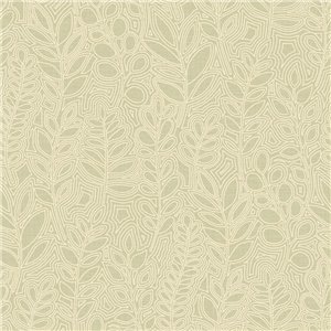 Casamance|Wallpaper linen brown with embroidered leaves|Wallpaper