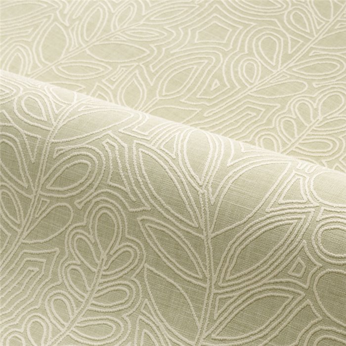 Casamance|Wallpaper linen green with embroidered leaves|Wallpaper