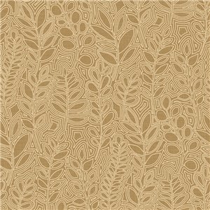 Casamance|Leinentapete beige mit bestickten Blättern|Tapeten