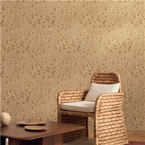 Casamance|Wallpaper linen beige and brown with embroidered leaves|Wallpaper 2
