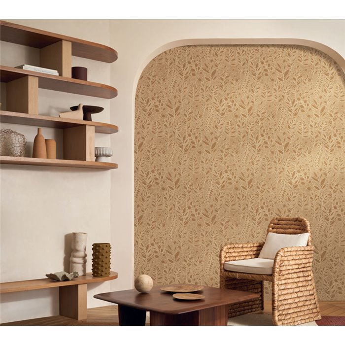 Papel pintado lino marrón con hojas bordadas - Casamance Palmadora 76680610