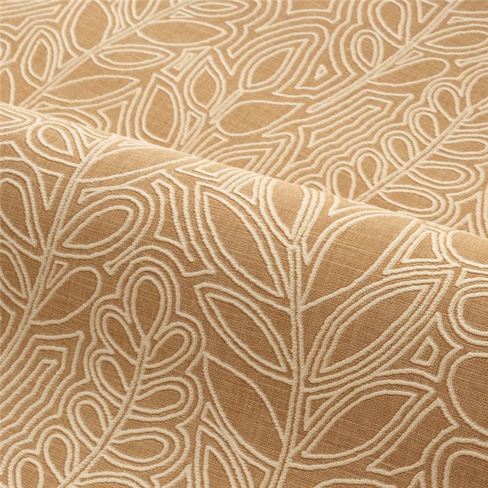 Casamance|Wallpaper linen brown with embroidered leaves|Wallpaper