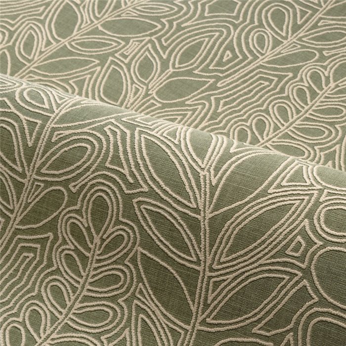 Casamance|Papier peint lin vert feuilles brodées décoratives|Papier Peint