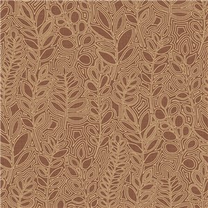 Casamance|Wallpaper linen brown with embroidered leaves|Wallpaper