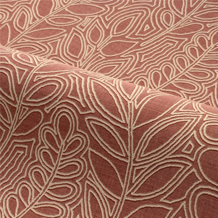 Casamance|Wallpaper linen brown and red with embroidered leaves|Wallpaper