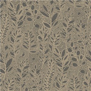 Casamance|Wallpaper linen brown with embroidered leaves|Wallpaper