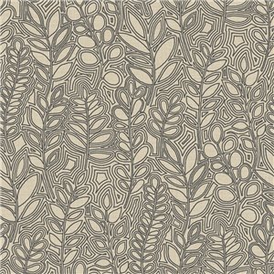 Casamance|Papel pintado lino marrón y rojo con hojas bordadas|Papel Pintado