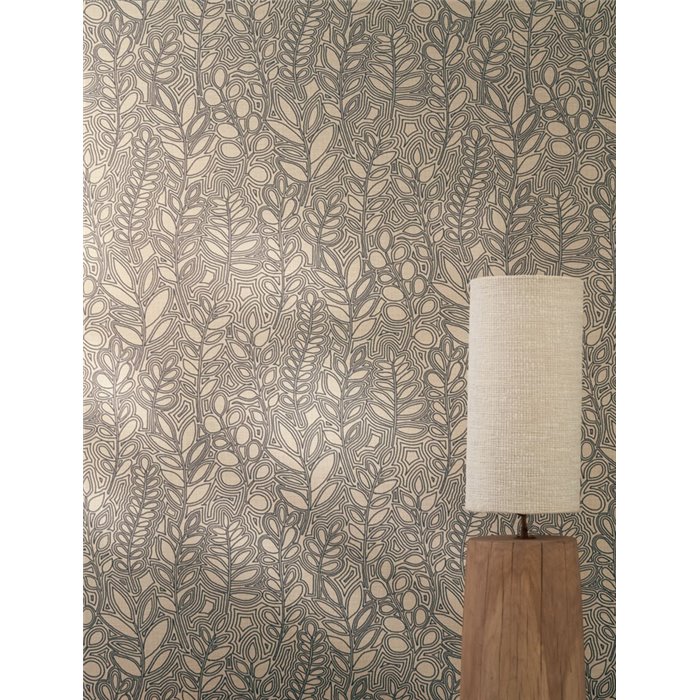 Casamance|Leinentapete beige-braun mit bestickten Blättern|Tapeten