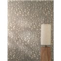 Casamance|Papier peint lin beige et brun avec feuilles brodées|Papier Peint