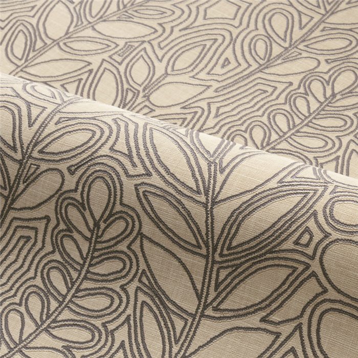 Casamance|Papier peint lin beige et brun avec feuilles brodées|Papier Peint