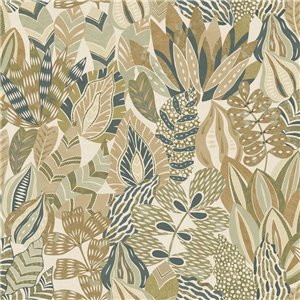 Grandeco|Papier peint palmiers tropicaux beige et or|Papier Peint
