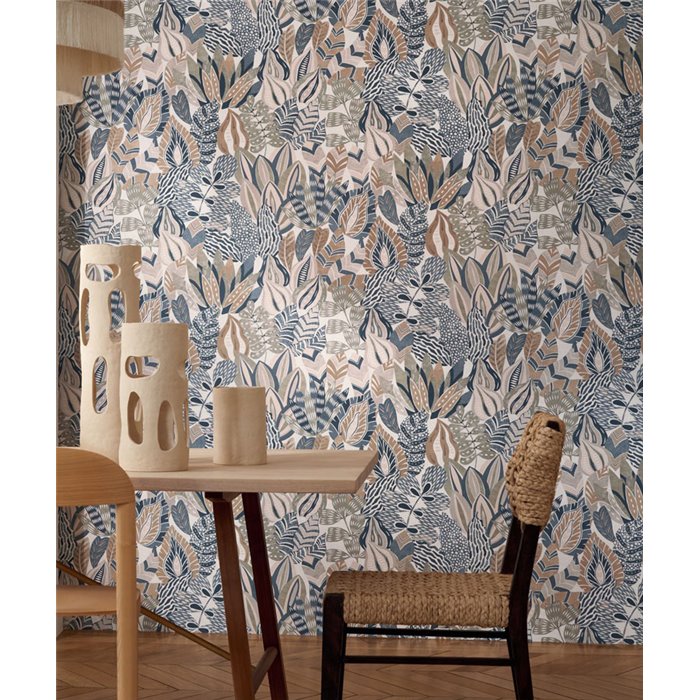 Casamance|Florale Tapete beige-blau|Blumen