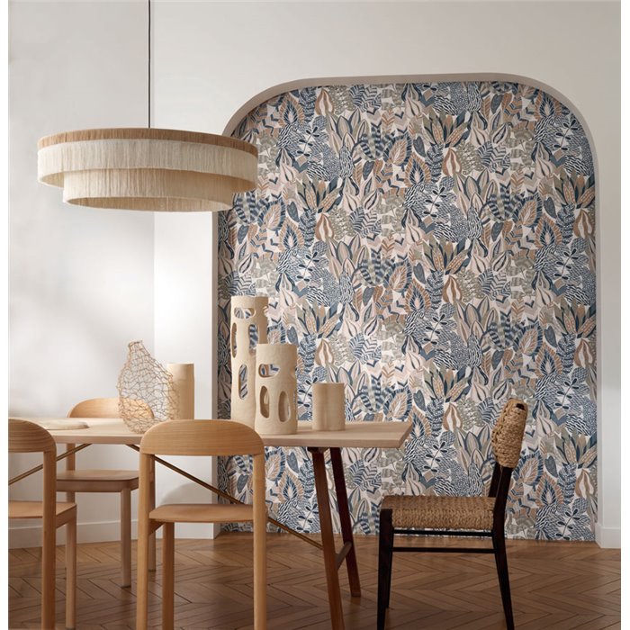 Casamance|Florale Tapete beige-blau|Blumen
