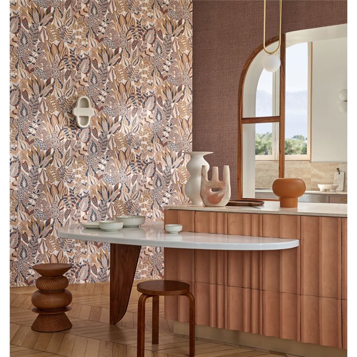 Casamance|Papel pintado floral rojo y marrón|Papel Pintado