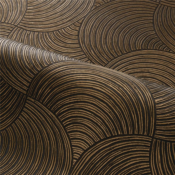 Casamance|Papier peint style moderne cercles noir et doré|Salón