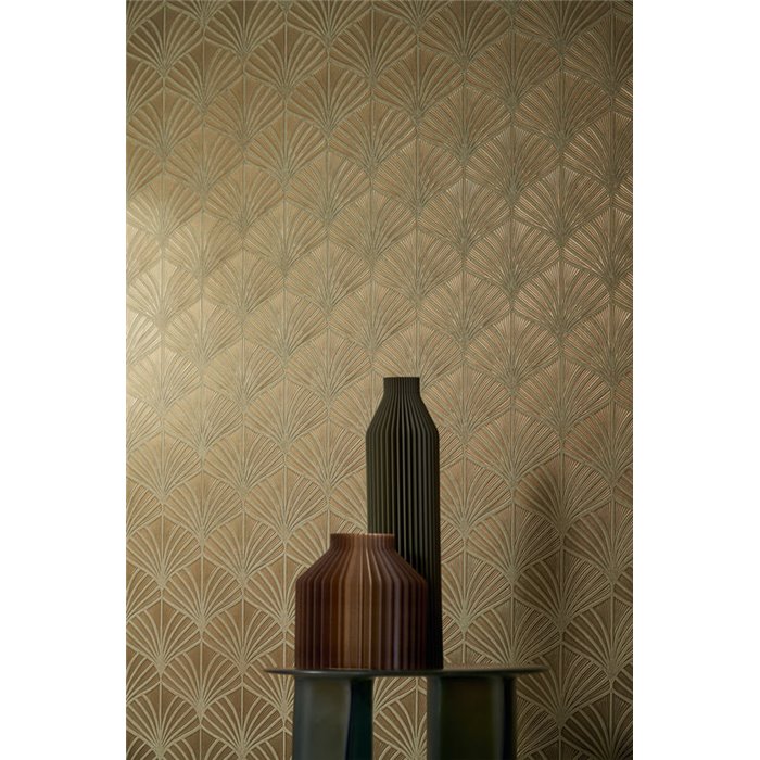 Casamance|Papel pintado exclusivo hojas de palma verde y dorado con efecto metalizado|Papel Pintado