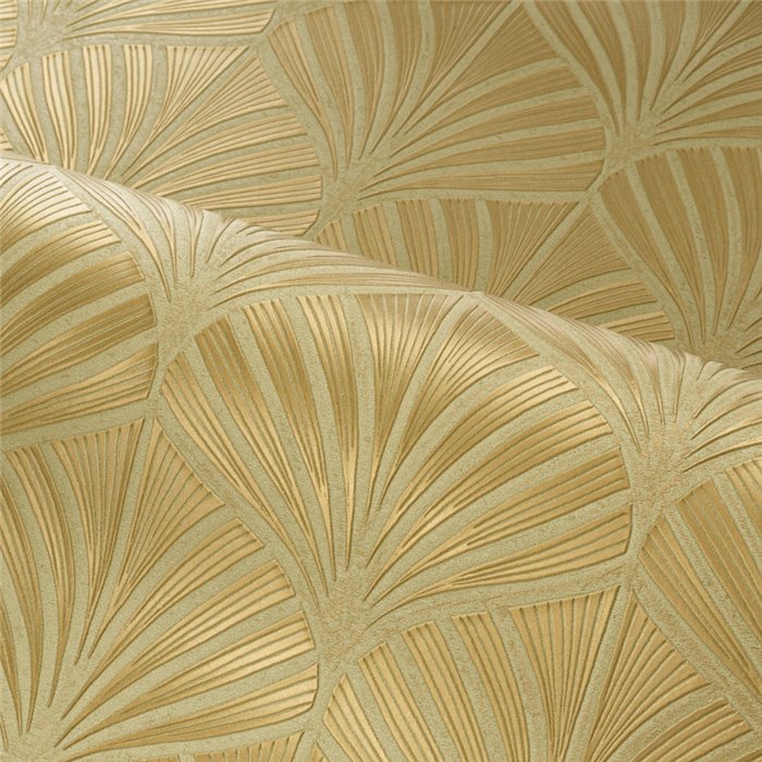 Casamance|Papel pintado exclusivo hojas de palma verde y dorado con efecto metalizado|Papel Pintado