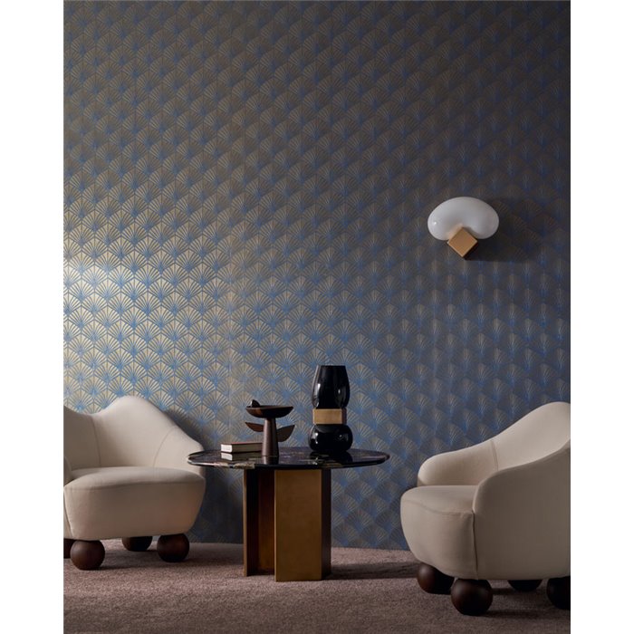 Casamance|Papel pintado sofisticado hojas de palma en relieve dorado y violeta|Papel Pintado