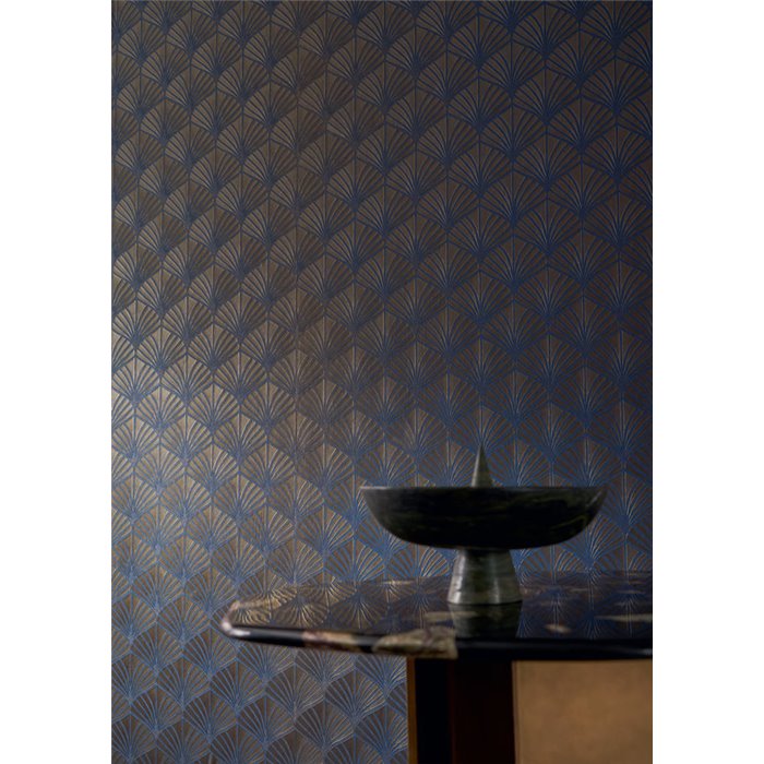 Casamance|Papel pintado sofisticado hojas de palma en relieve dorado y violeta|Papel Pintado