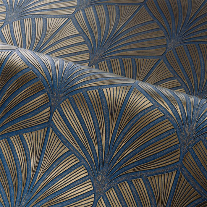 Casamance|Papel pintado sofisticado hojas de palma en relieve dorado y violeta|Papel Pintado