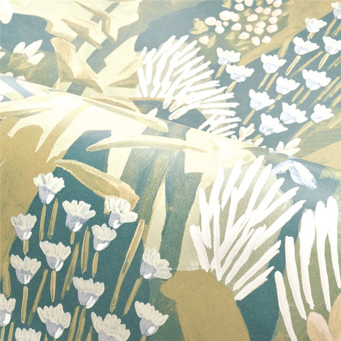 Casamance|Wallpaper garden with heathers and flowers green and lilac|Wallpaper