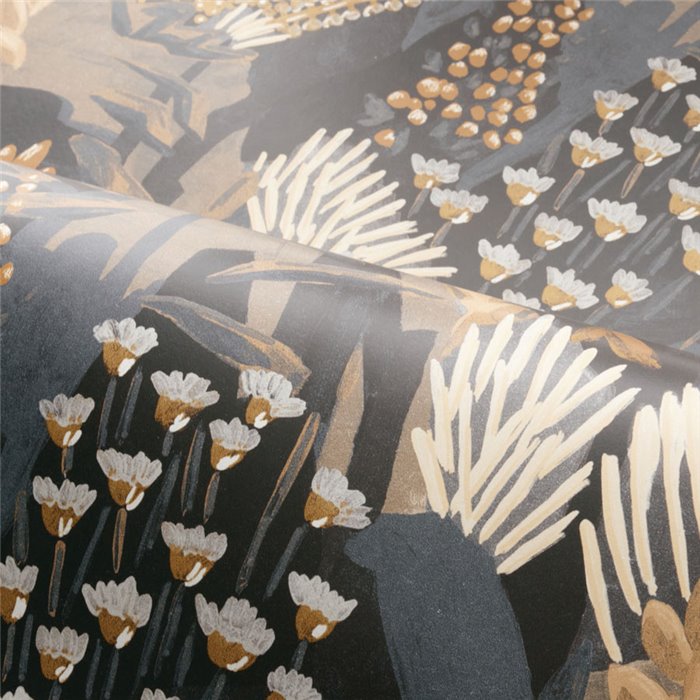 Casamance|Papel pintado plantas de jardín gris oscuro y marrón|Papel Pintado