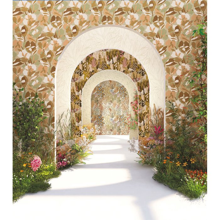 Casamance|Papier peint fleurs vert et rose nude|Papier Peint