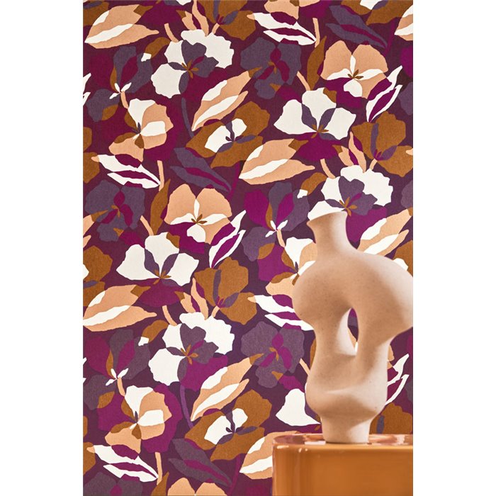 Casamance|Papel pintado flores superpuestas violeta|Papel Pintado