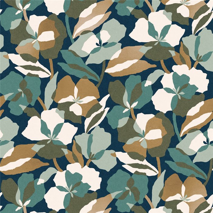 Casamance|Papel pintado flores azul y verde superpuestas|Papel Pintado