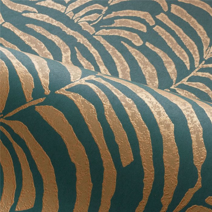 Casamance|Papier peint haut de gamme fougères vert et doré avec détails métallisés|Papier Peint