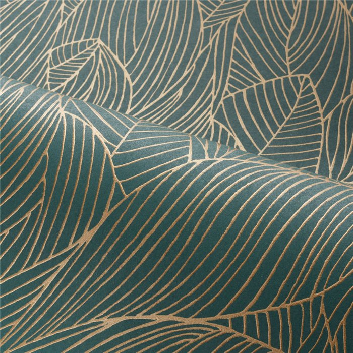 Casamance|Papier peint floral vert et doré haut de gamme effet brillant|Papier Peint