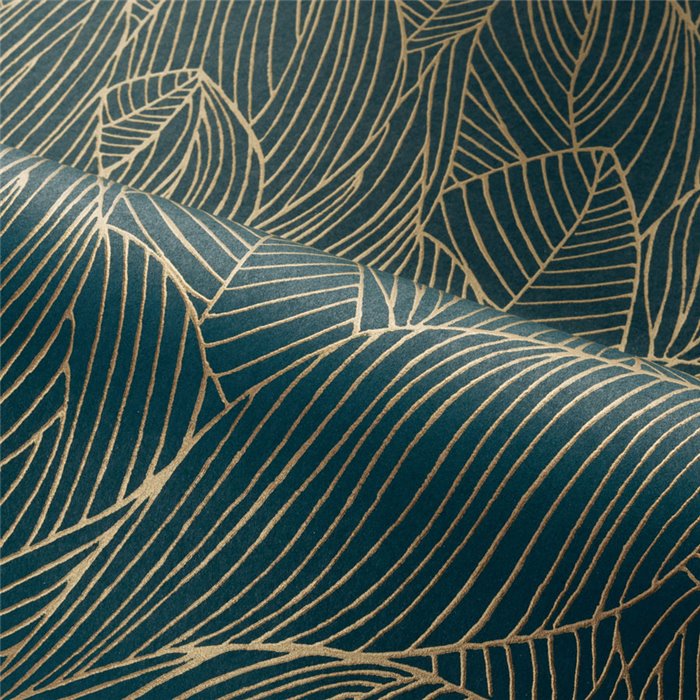 Casamance|Papier peint floral bleu et doré luxe avec détails métallisés|Papier Peint