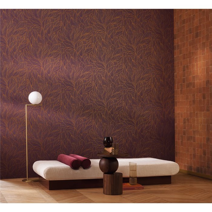 Casamance|Papel pintado floral violeta y dorado elegante estilo moderno|Papel Pintado