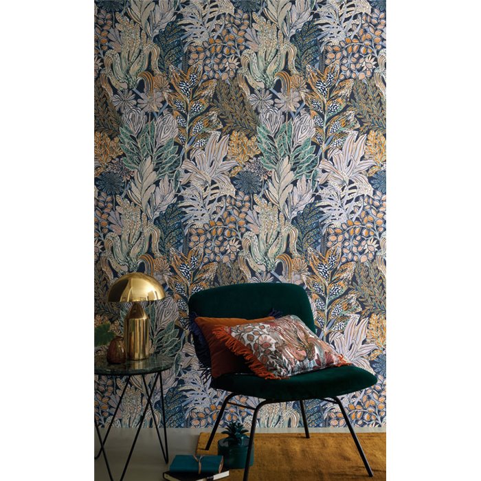 Casamance|Gartenblumen Tapete blau-grüne Töne|Tapeten