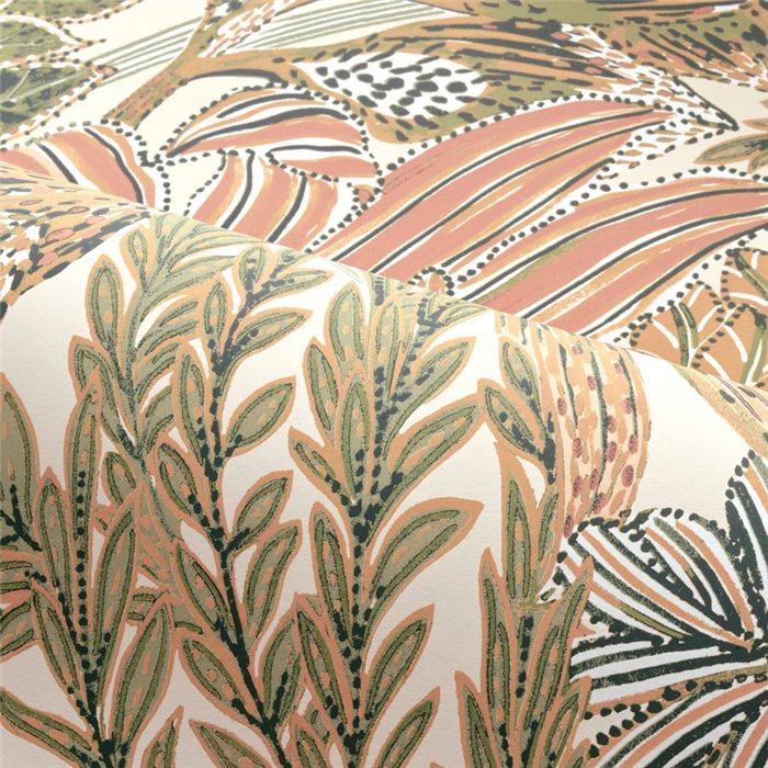 Casamance|Papel pintado flores de jardín rosa y verde|Papel Pintado