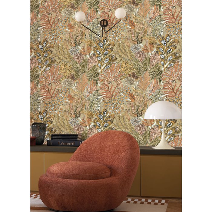 Papel pintado flores de jardín verdes y rosa - Casamance Jardin Félicia 74320732