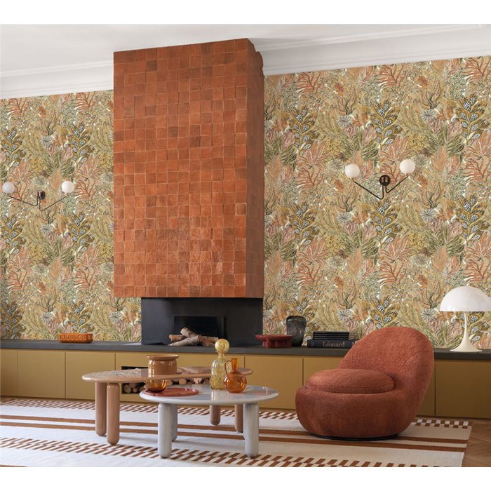 Casamance|Papier peint fleurs de jardin vert et rose|Papier Peint