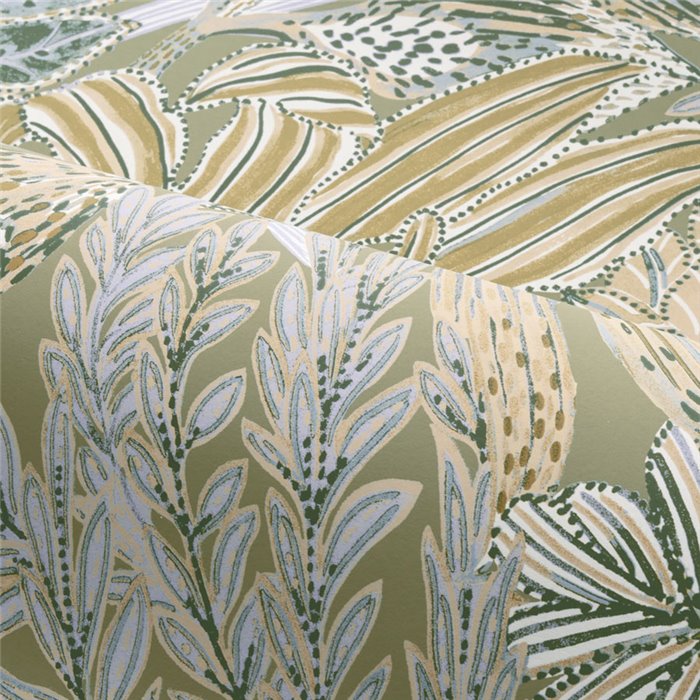 Casamance|Papier peint fleurs de jardin vert et lilas|Papier Peint