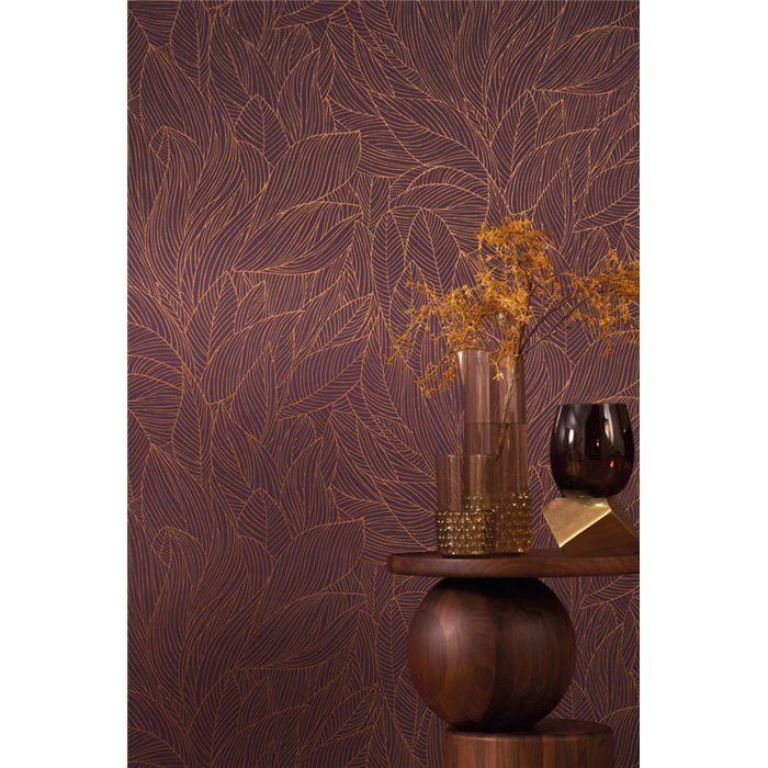 Casamance|Papel pintado floral azul y dorado de lujo con detalles metalizados|Papel Pintado