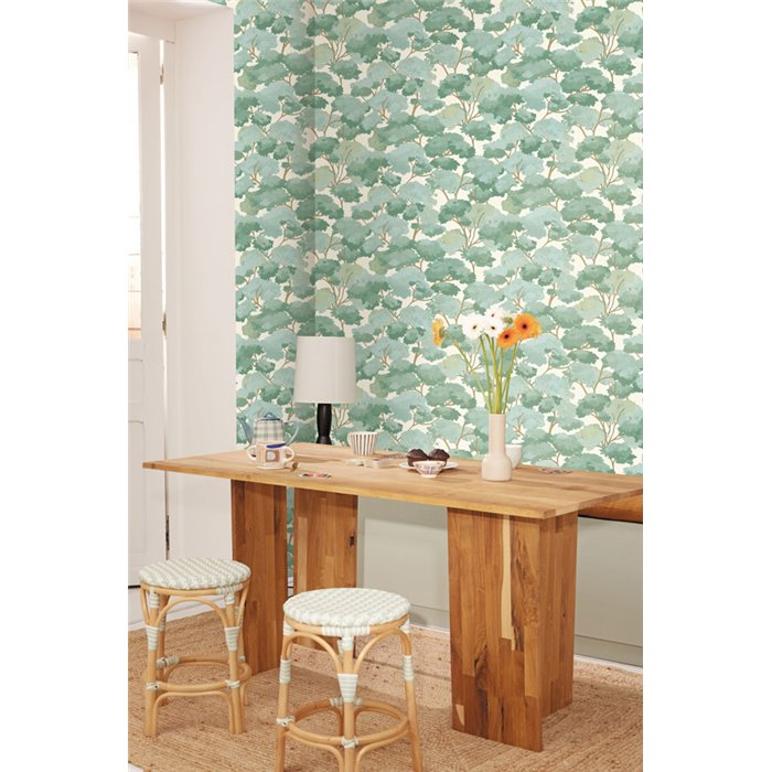Caselio|Pictorial green aqua forest wallpaper|Floral