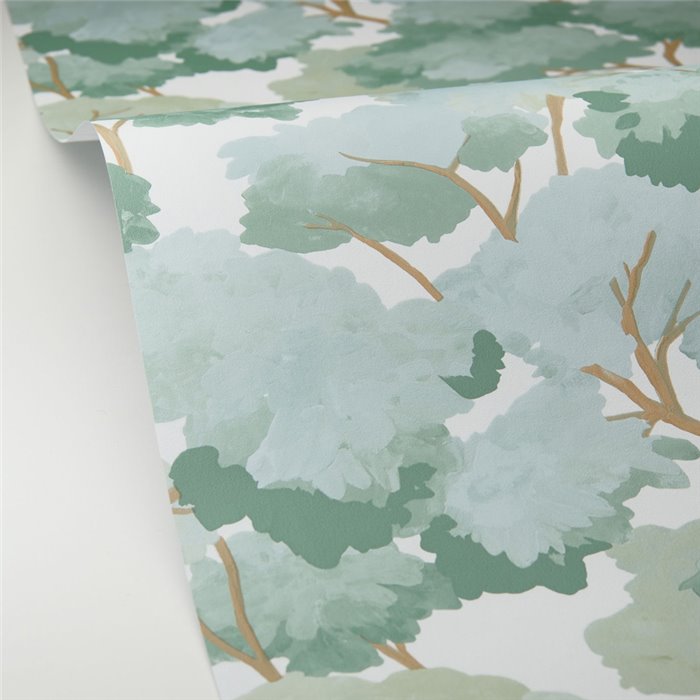 Caselio|Pictorial green aqua forest wallpaper|Floral
