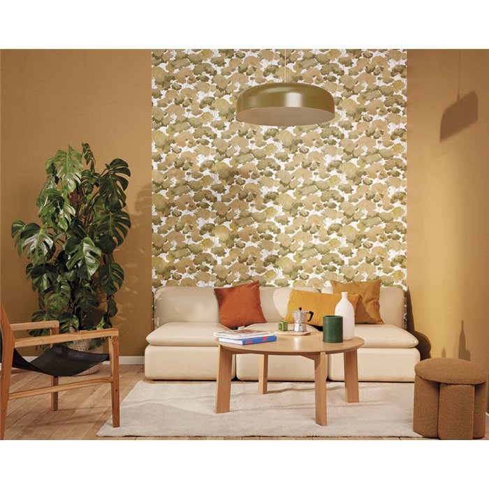 Caselio|Living room wallpaper with pictorial ochre forest|Wallpaper
