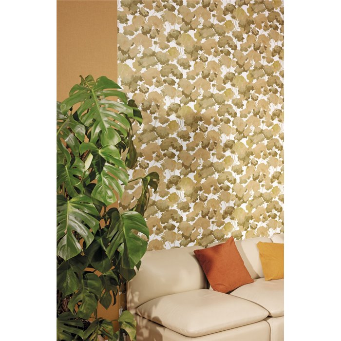 Caselio|Papier peint pour salon avec forêt picturale ocre|Papier Peint
