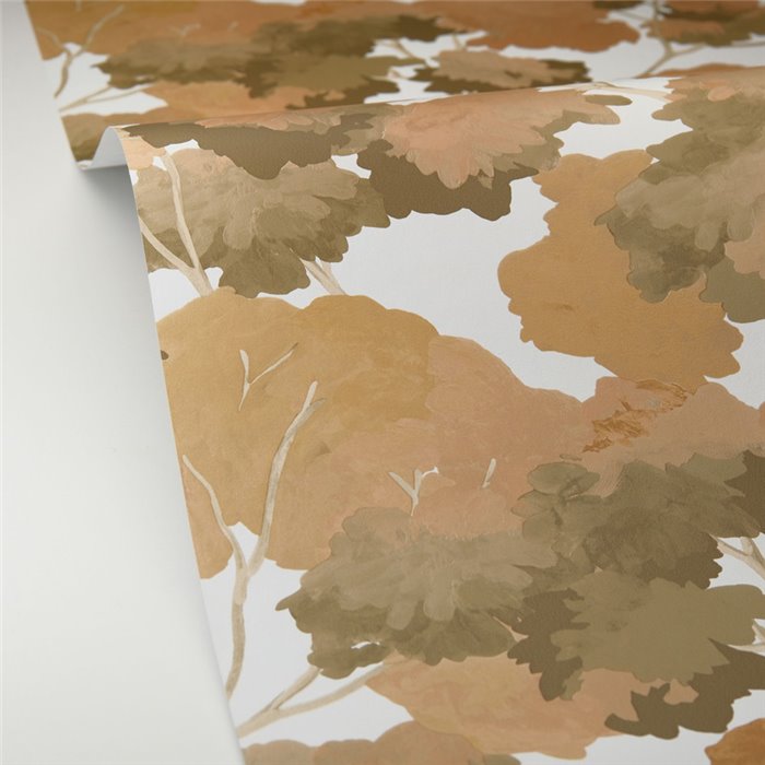 Caselio|Papier peint pour salon avec forêt picturale ocre|Papier Peint