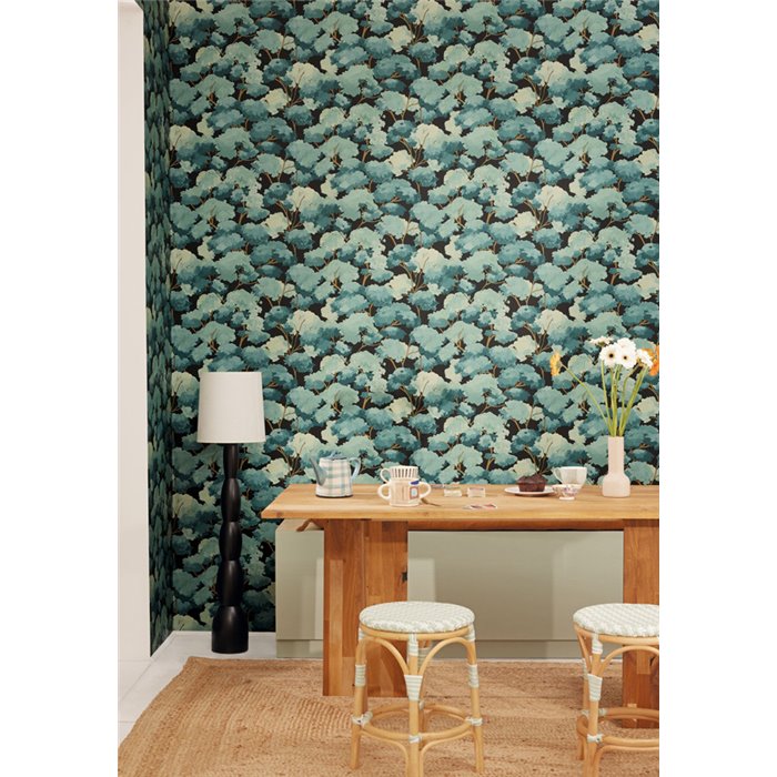Caselio|Emerald green watercolor forest wallpaper|Floral