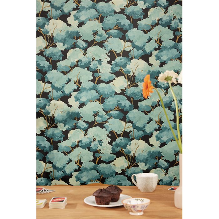 Caselio|Papel pintado bosque de acurela verde esmeralda|Floral