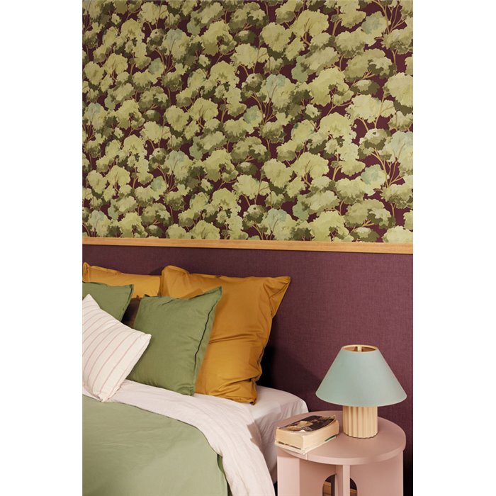 Caselio|Watercolor forest wallpaper with burgundy trees|Wallpaper