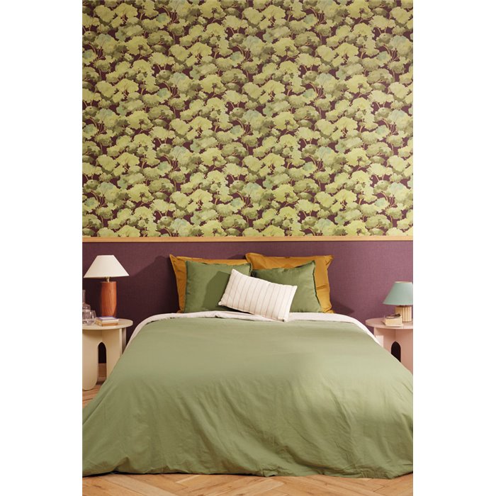 Caselio|Watercolor forest wallpaper with burgundy trees|Wallpaper